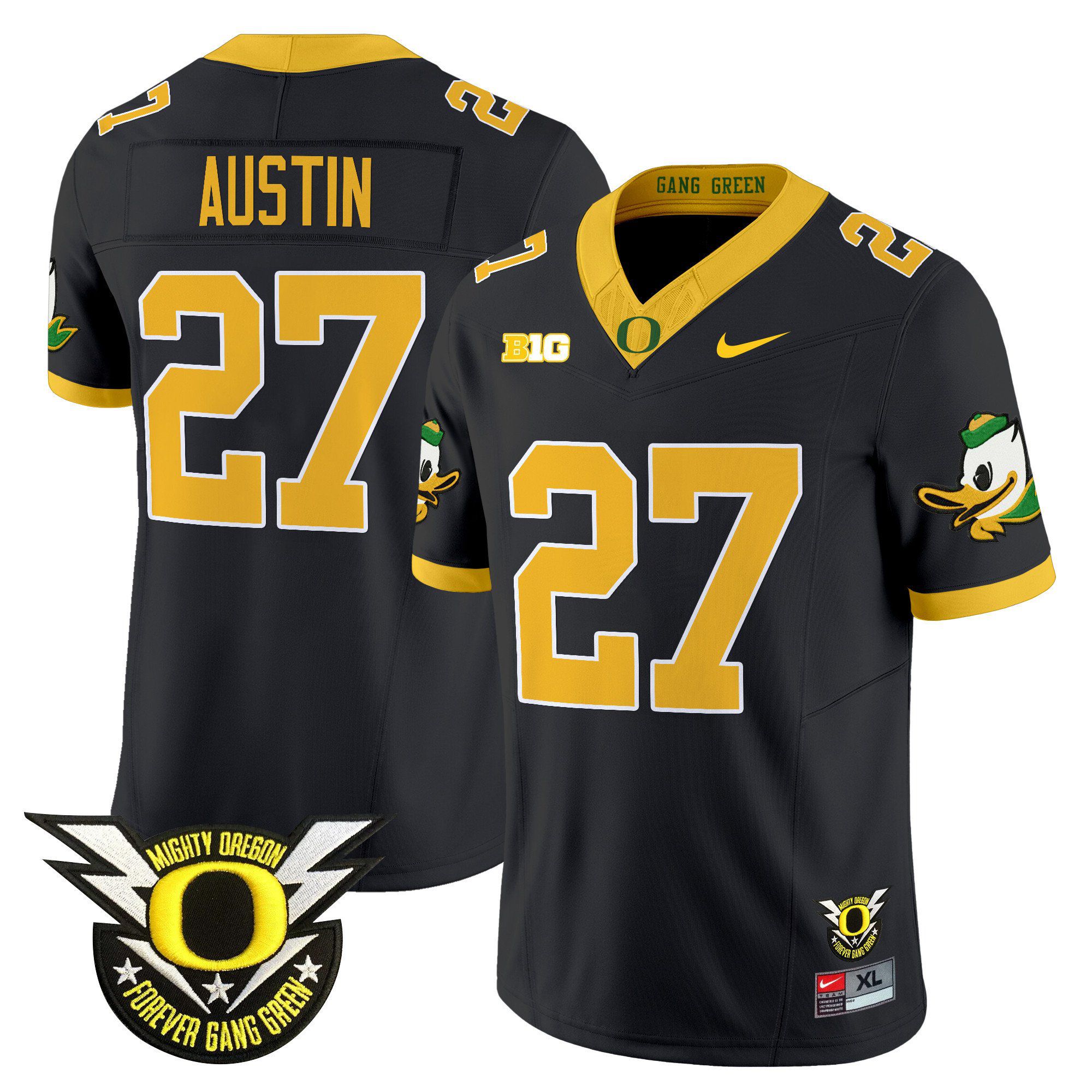 Men Oregon Ducks #27 Austin Black 2024 Nike Forever Gang Green & BIG Patch Vapor Limited NCAA Jersey